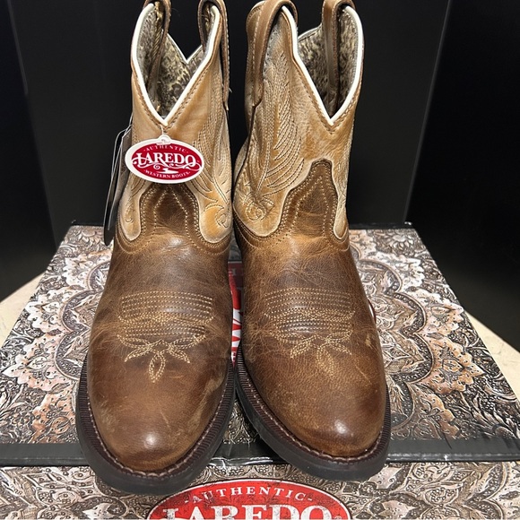 Laredo Tori 8" Women's 10M Leather Cowboy Boots BrownTan Ortholite Western - Picture 3 of 13